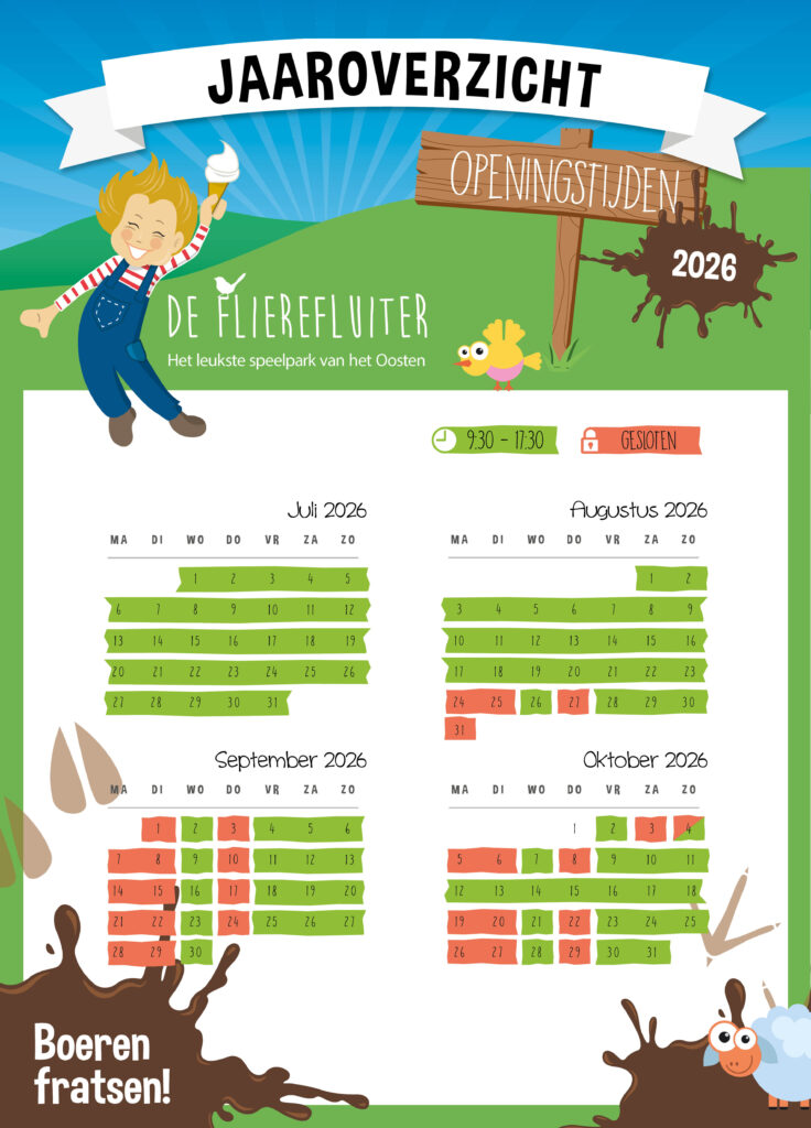 Openingstijdens Speelpark de Flierefluiter september t/m december