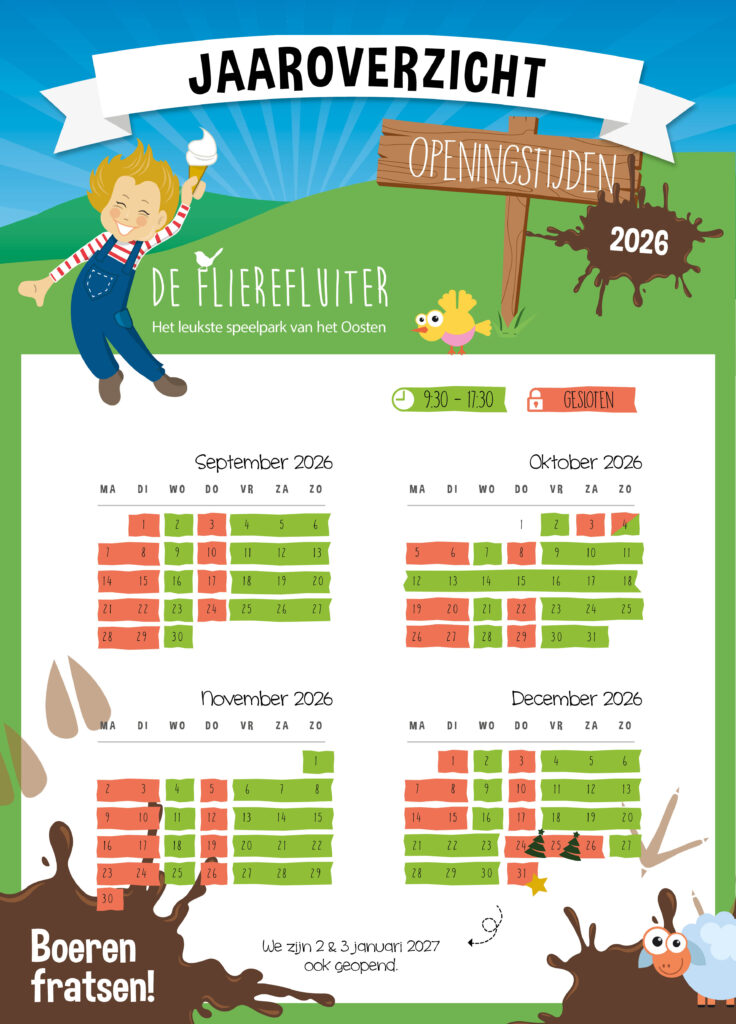 Öffnungszeiten Speelpark de Flierefluiter September bis Dezember